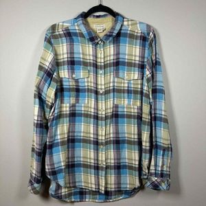 Carbon2Cobalt Large Blue Green Plaid Long Sleeve Button Up‎ Flannel Shirt